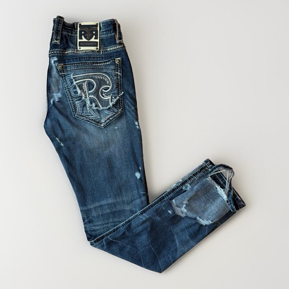 Rock Revival Xenos Jeans 34 Blue Slim Straight Denim Western Cowboy